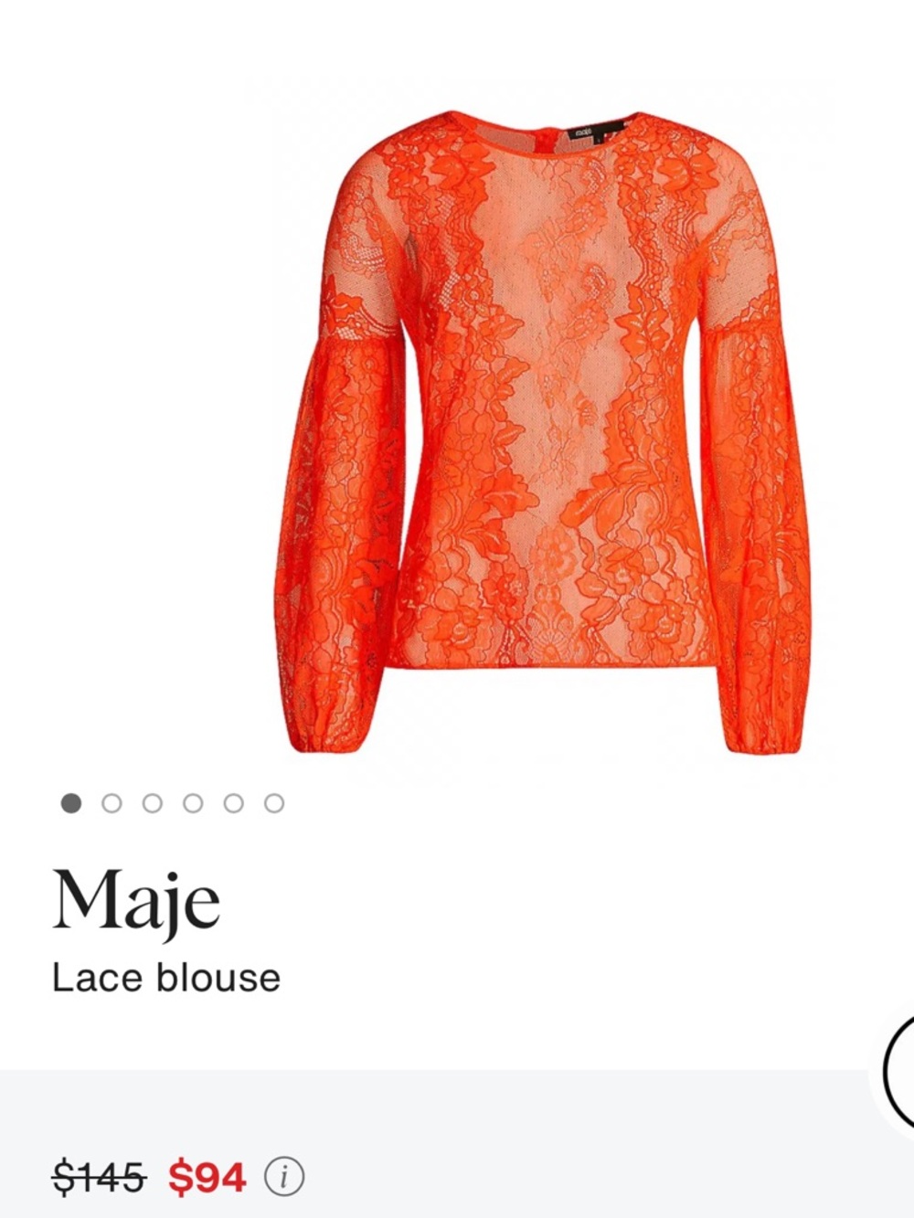 Maje Bright Orange Floral Lace Blouse. Boho Summer Vibes.